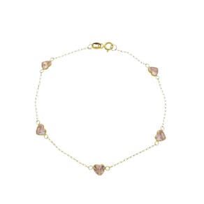Pulseira Ouro 18k Feminina Coração Rosa De Zircônia