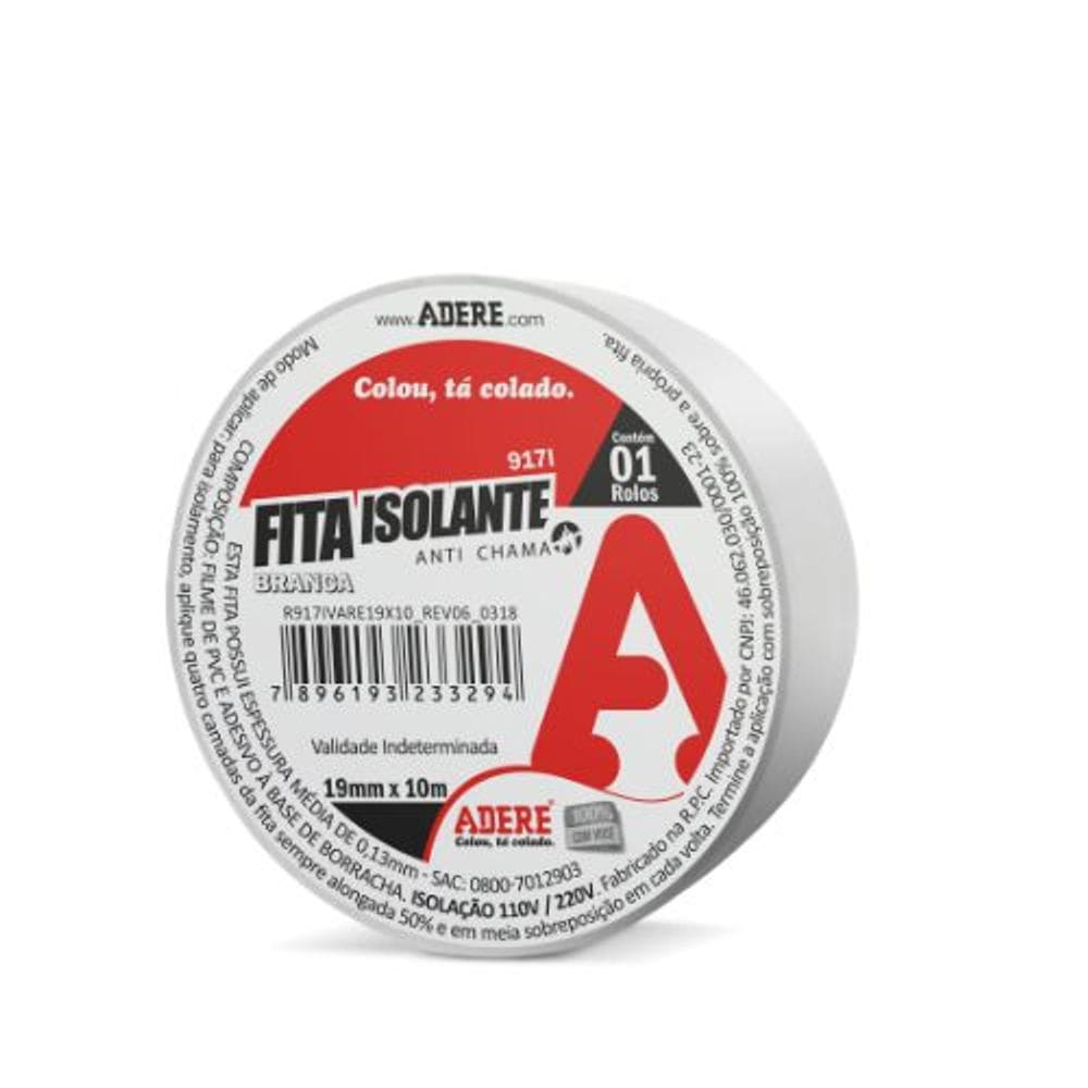 Fita Isolante Branca - 19Mm X 10M - Adere