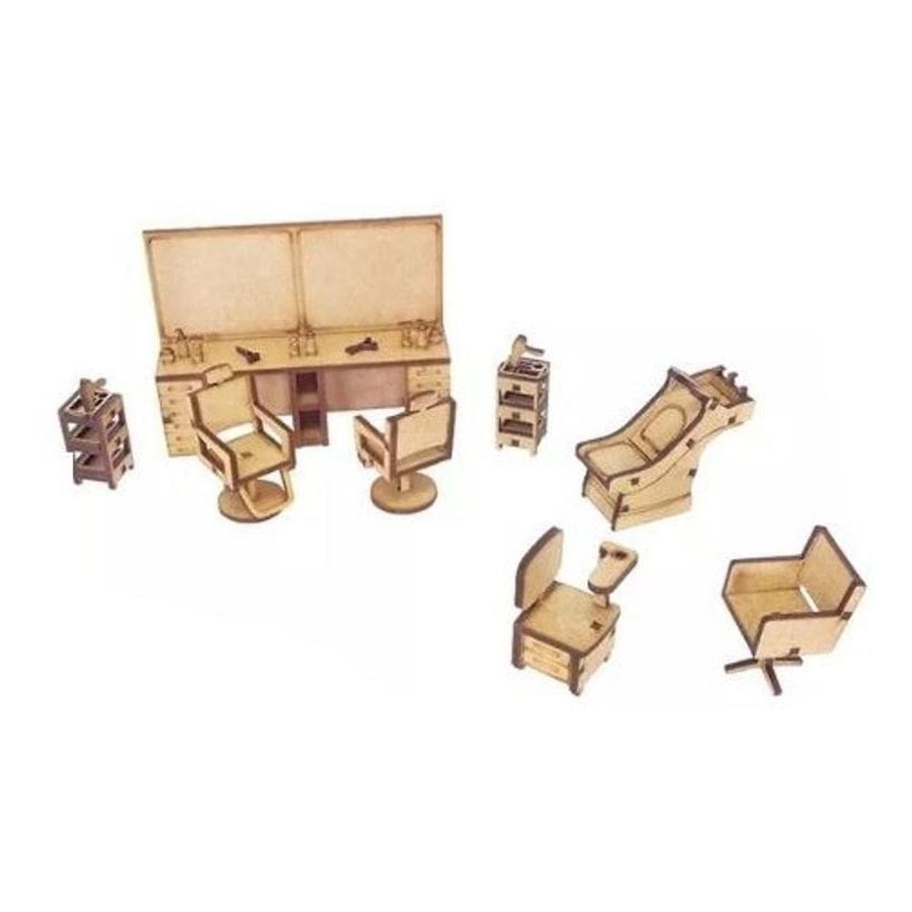 Kit 8 Miniatura Salão Beleza Manicure Bancada Carrinho Mdf