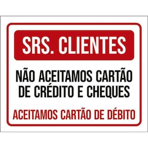 Kit 5 Placa Clientes Aceitamos Cheques Crédito Débito36X46