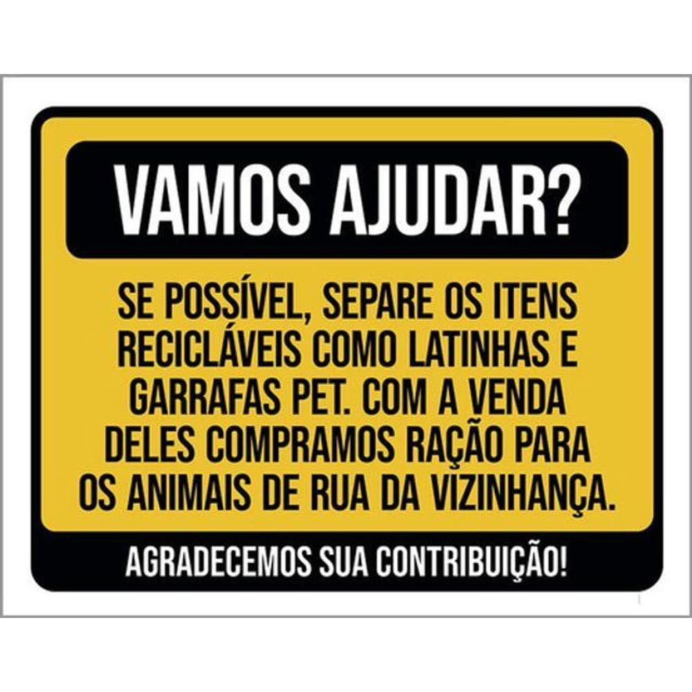 Kit 3 Placas Sinalização - Vamos Ajudar Separe Recicláveis