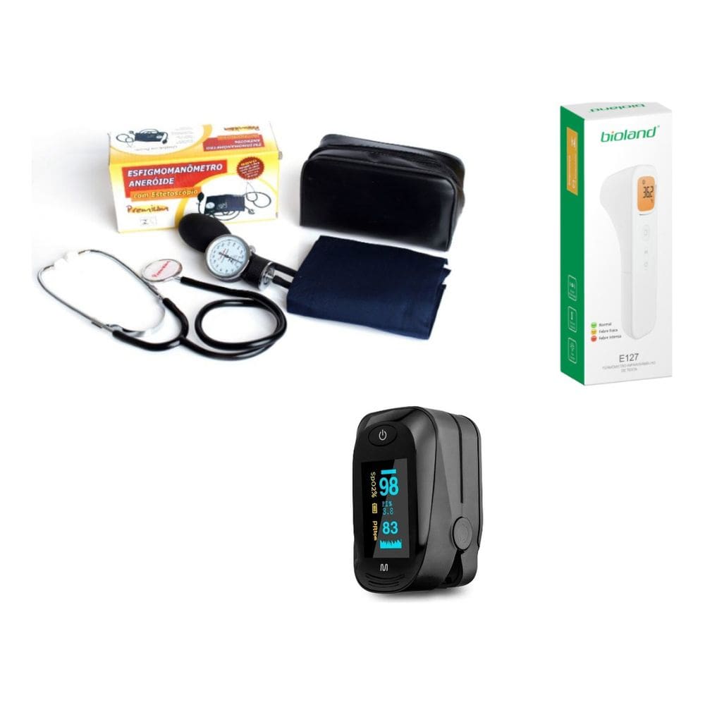 Kit Aparelho De Pressão + Esteto + Termometro + Oxímetro De Dedo