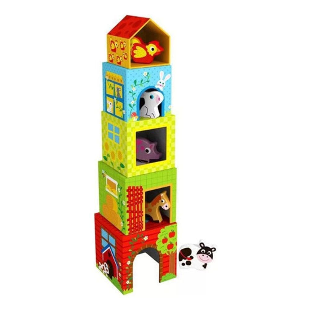 Brinquedo Blocos De Empilhar Fazenda Animais 10pçs Tooky Toy