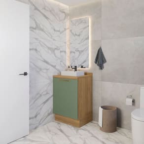 Balcão para Banheiro 1 Porta com Tampo Nogueira/Verde Oliva