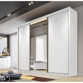 Guarda Roupa Casal 3 Portas Com Espelho 8 Gavetas Sollo - Móveis Novo Horizonte - Branco
