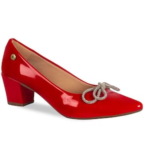 Scarpin Feminino Salto Grosso Verniz Laço Strass