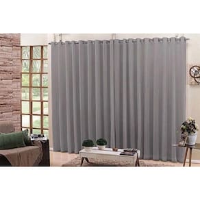 Cortina Varão Voil Liso Cinza 3,00X2,30 Ilhós Cromado