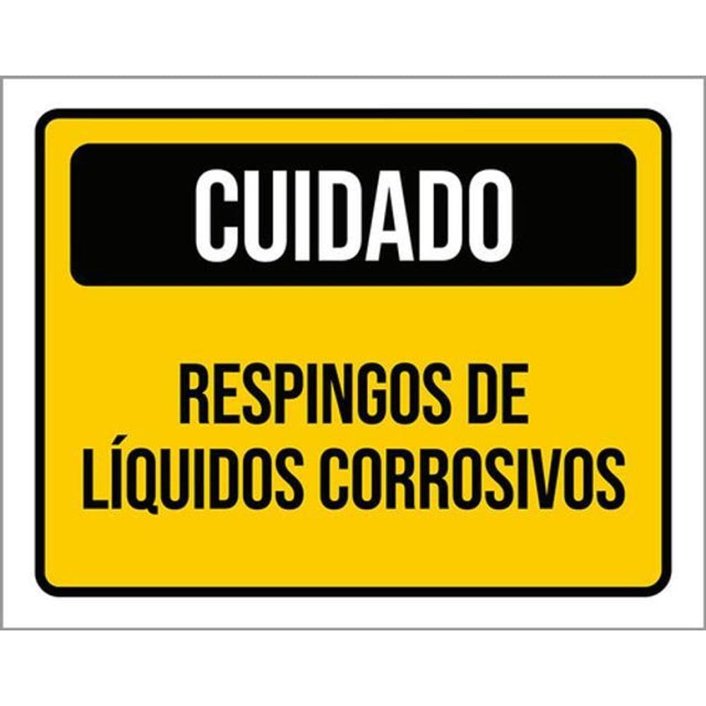 Kit 3 Placas Sinalização Cuidado Respingo Líquido Corrosivo