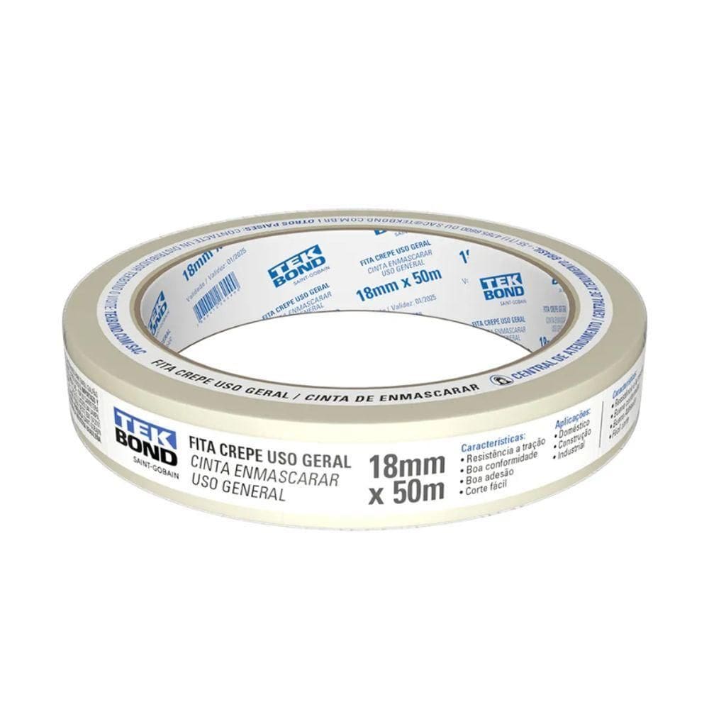 Fita Crepe Uso Geral 18mm X 50m Tekbond