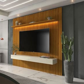 Painel para TV Até 85 Polegadas Nobre Ripado 2 Gavetas 100% Mdf com Led Naturale/Off White - Gelius