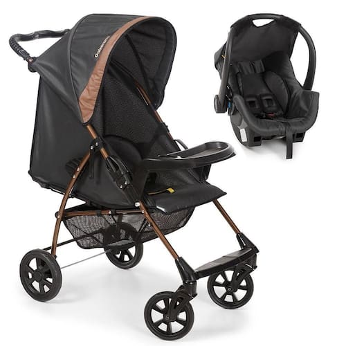 imagem-Travel System Galzerano Carrinho De Bebê Romano Com Bebê Conforto Cocoon Slim Preto E Cobre