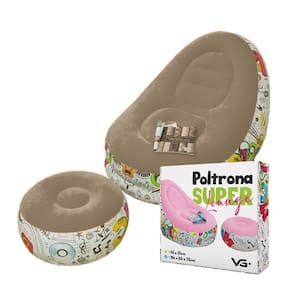 Poltrona Inflável Super Lounge Grafite com Puff Aveludado Vg Plus Marrom