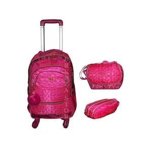 Kit Mochila Feminina Rodinha 360 + Lancheira + Estojo Rosa