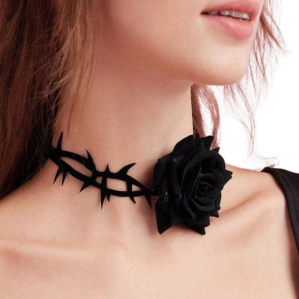 Gargantilha Chocker Colar Flor Preta Femininos Pescoço