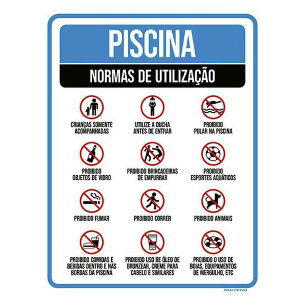 Kit 10 Placas Sinalização - Piscina Normas De Utilização