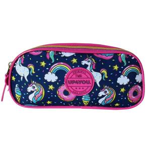 Estojo Escolar Duplo Unicórnio Up4You Feminino Azul Escuro