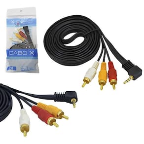 Cabo P2 90 Graus x 3 RCA Áudio e Vídeo 2 Metros Exbom
