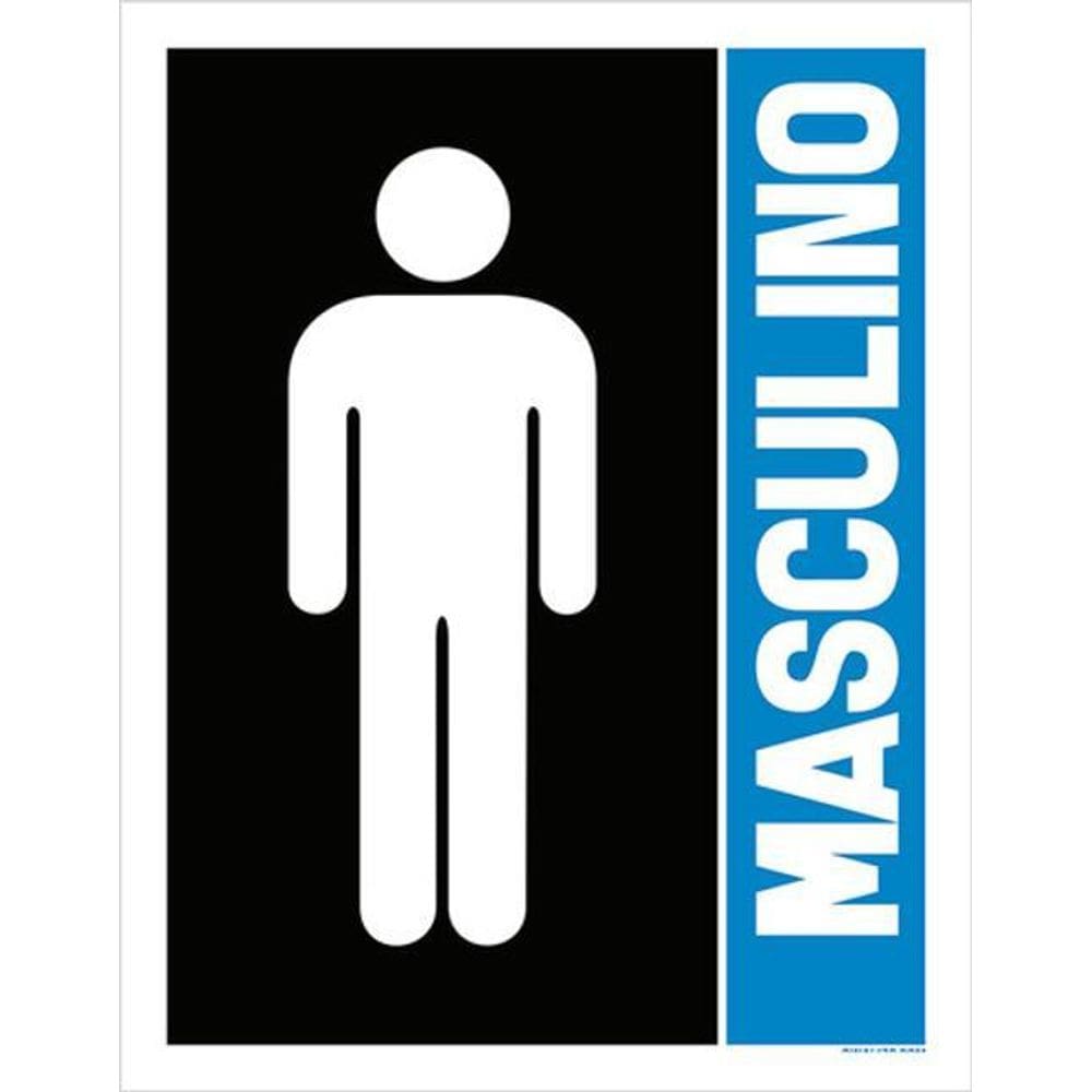 Kit 10 Placas Sinalização - Masculino Banheiro Azul 36X46
