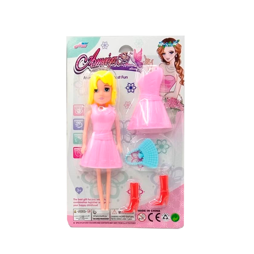 Boneca Modelo com Vestidinho Variados - Rosa