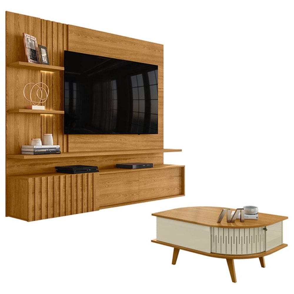 Estante Home Theater Suspenso Atena com Mesa de Centro Indianápolis Cumaru Opala – Madetec