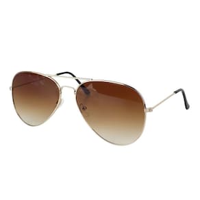 Aço Inox Oculos Sol Marrom Banhado Ouro Masculino Aviador