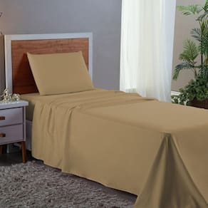 Roupa de Cama Solteiro 3 pç Premium Percal 400 Fios Cáqui