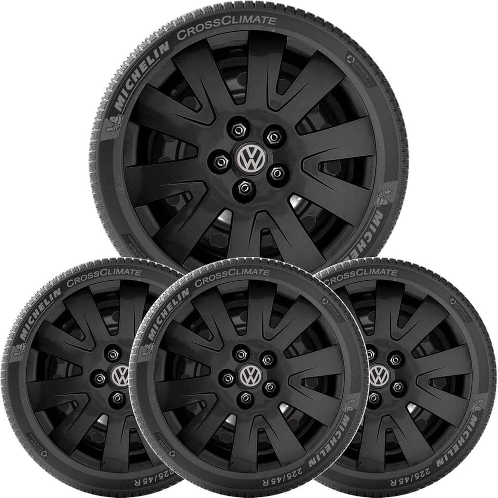 4X Calota Vw Fox Spacefox Polo Aro 15 Preto Com Logo 017Cp