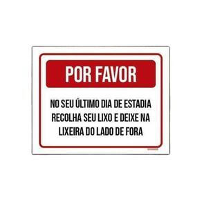 Kit 5 Placa Por Favor Último Dia Estadia Recolha Lixo