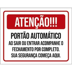 Kit 5 Placas Portão Automático Segurança 36X46