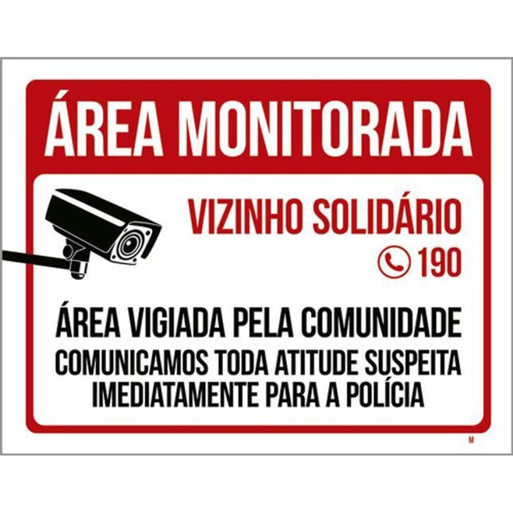 Kit 5 Placas Área Monitorada Vizinho Solidária 36X46