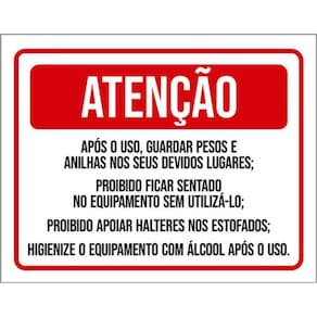Kit 5 Placas Atenção Guarde Pesos Anilhas Proibido Sentar