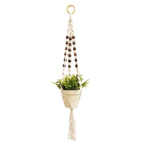 Suporte Para Vaso De Plantas Hanger Macramê Cru Bolinhas