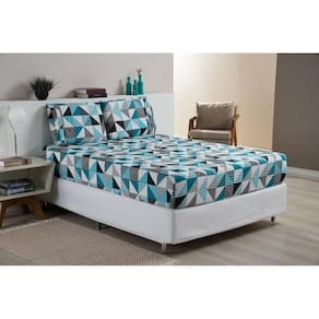 Jogo De Lençol Estampado Para Cama Box Queen Geométrico