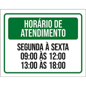 Kit 5 Placas Verde - Horário Atendimento Segunda Sexta