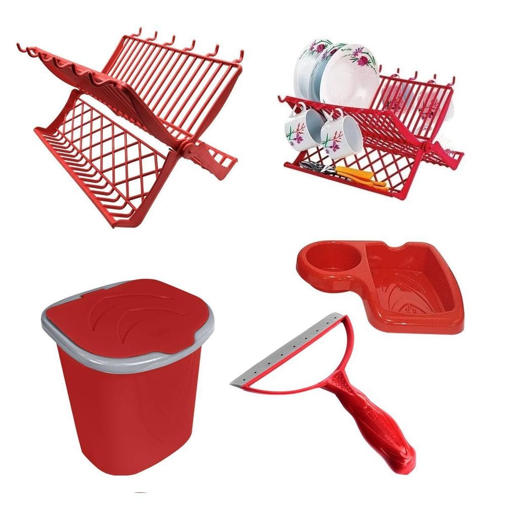 Conjunto Organizador Pia Cozinha Lixeira Escorredor 4 Peças