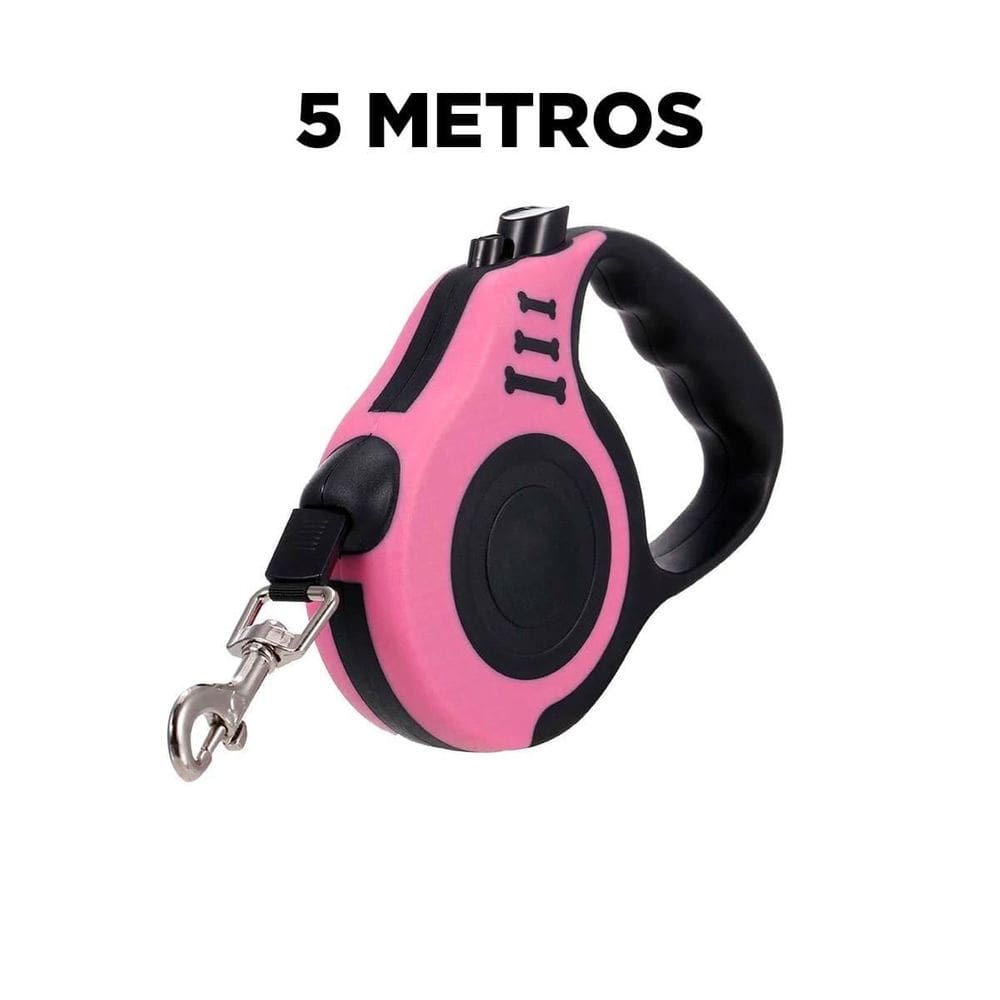 Guia Retrátil 5 Metros Fita Cães Pet Passeio Rosa