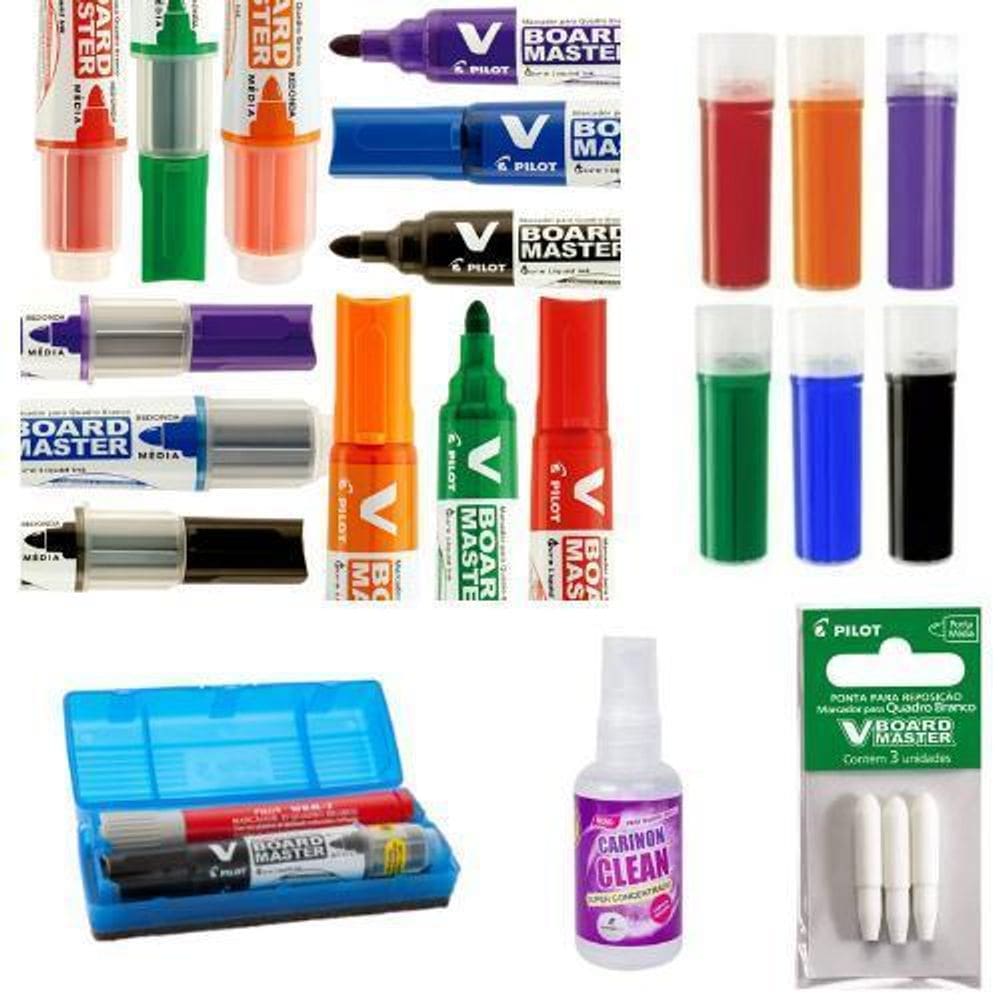 Kit 6 Pincel Quadro Branco +12 Refil +Apagador+3Pontas Pilot