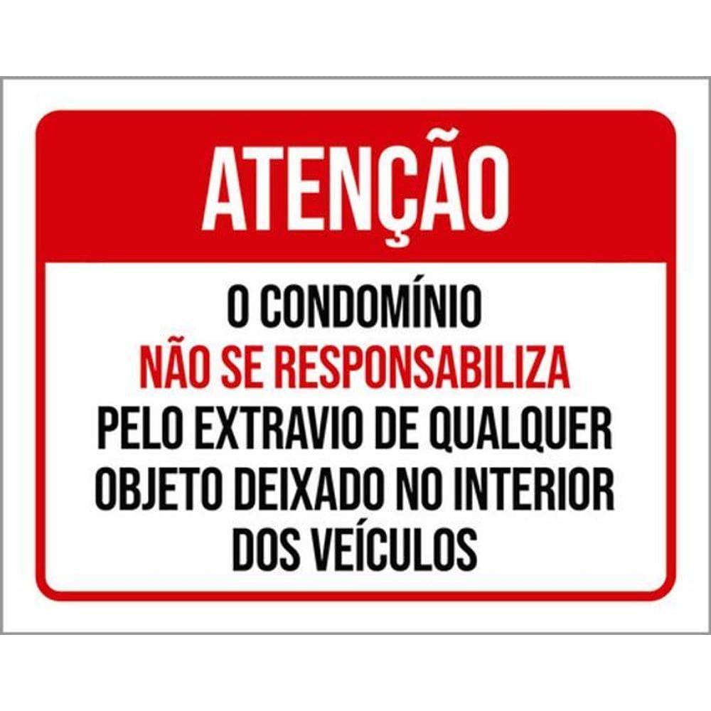 Kit 5 Placas Aviso Condomínio Não Se Responsabiliza Extravio