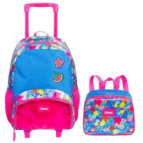 Kit Mochila Escola Floral Plus Infantil Rodinhas G Lancheira