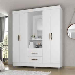 Guarda-roupa Capela Lite com Espelho 4 Portas e 2 Gavetas Branco Brilho