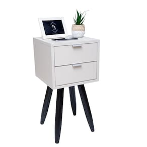 Mesa Cabeceira Retro 2 Gavetas 30Cm Pé Marrom Escuro Envio