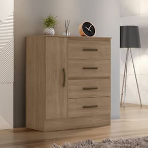 Cômoda 4 Gavetas 01 Porta Quarto Lite Carvalho/Oak