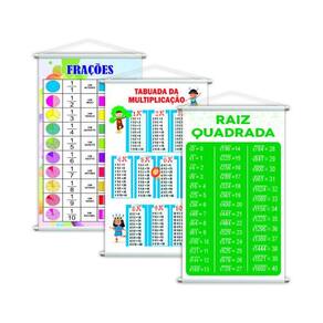 Frações + Tabuada + Raiz Quadrada Kit 3 Banners 80X50Cm