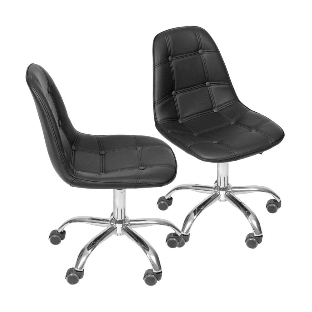 Kit 2 Cadeiras com Rodízio Botonê Dkr - caixa com 2 Unidade - Preta