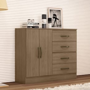 Cômoda 4 Gavetas 02 Portas Lite Carvalho/Oak