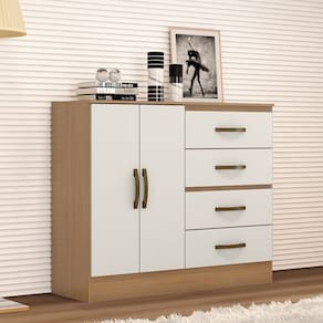 Cômoda 4 Gavetas 02 Portas Lite Marrom/Off White
