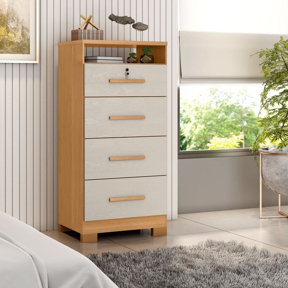 Cômoda Primordial Max Mdp 4 Gavetas Cinamomo / Areia