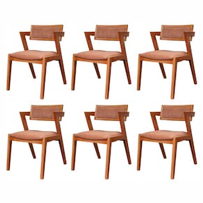 Conjunto de 6 Cadeiras em Madeira Maciça e Estofada Ímola Authentic Espresso Móveis Champagnhe/Marrom