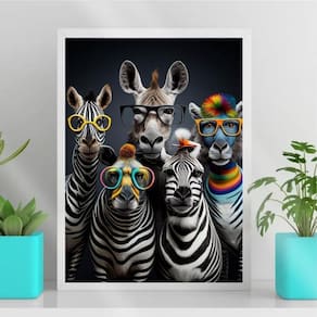Quadro Zebras Modernas Divertidas De Óculos 45X34Cm
