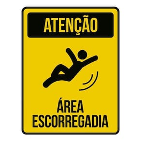 Kit 3 Placas Sinalização - Atenção Área Escorregadia Ícone